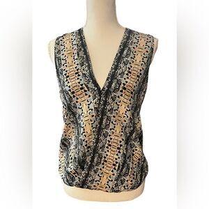Marie Oliver Silk Sleeveless Blouse Size XS faux wrap snake print